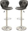 Black Faux Leather Stool Counter Height Chairs Set of 2 Adjustable Height Kitchen Island Stools Gas Lift Chrome Base.